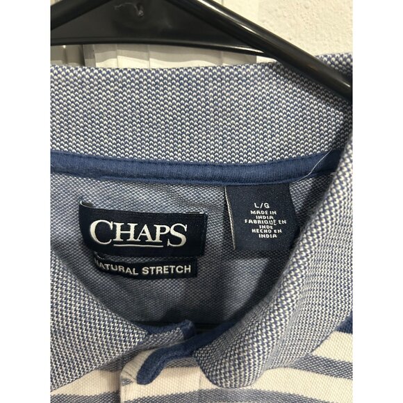 Chaps Mens Blue White Striped Polo Shirt Sz L - Picture 5 of 8